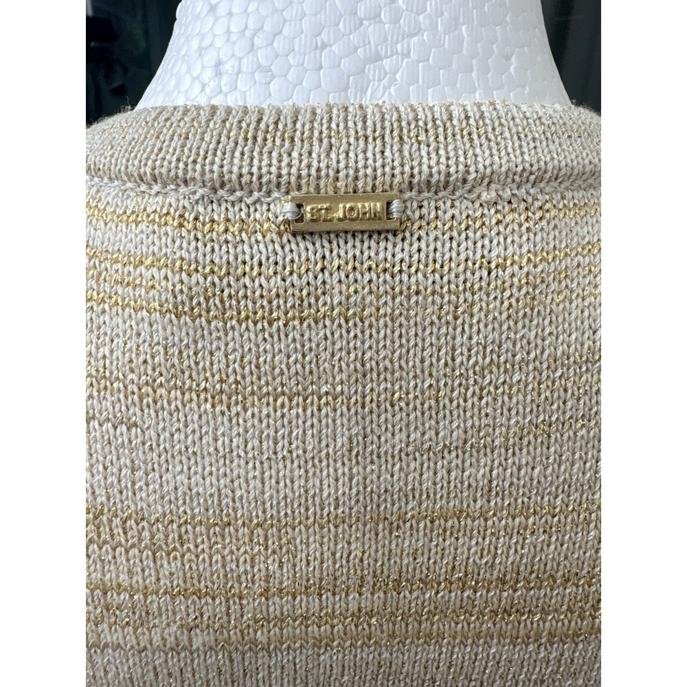 St. John Wool‎ Blend Metallic Gold Knit Cardigan Sweater Women's M Beige - Picture 5 of 10